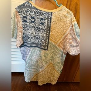 Anthropologie Patchwork Paisley Short Sleeve Tee in Blue, Yellow, Mint, Peach